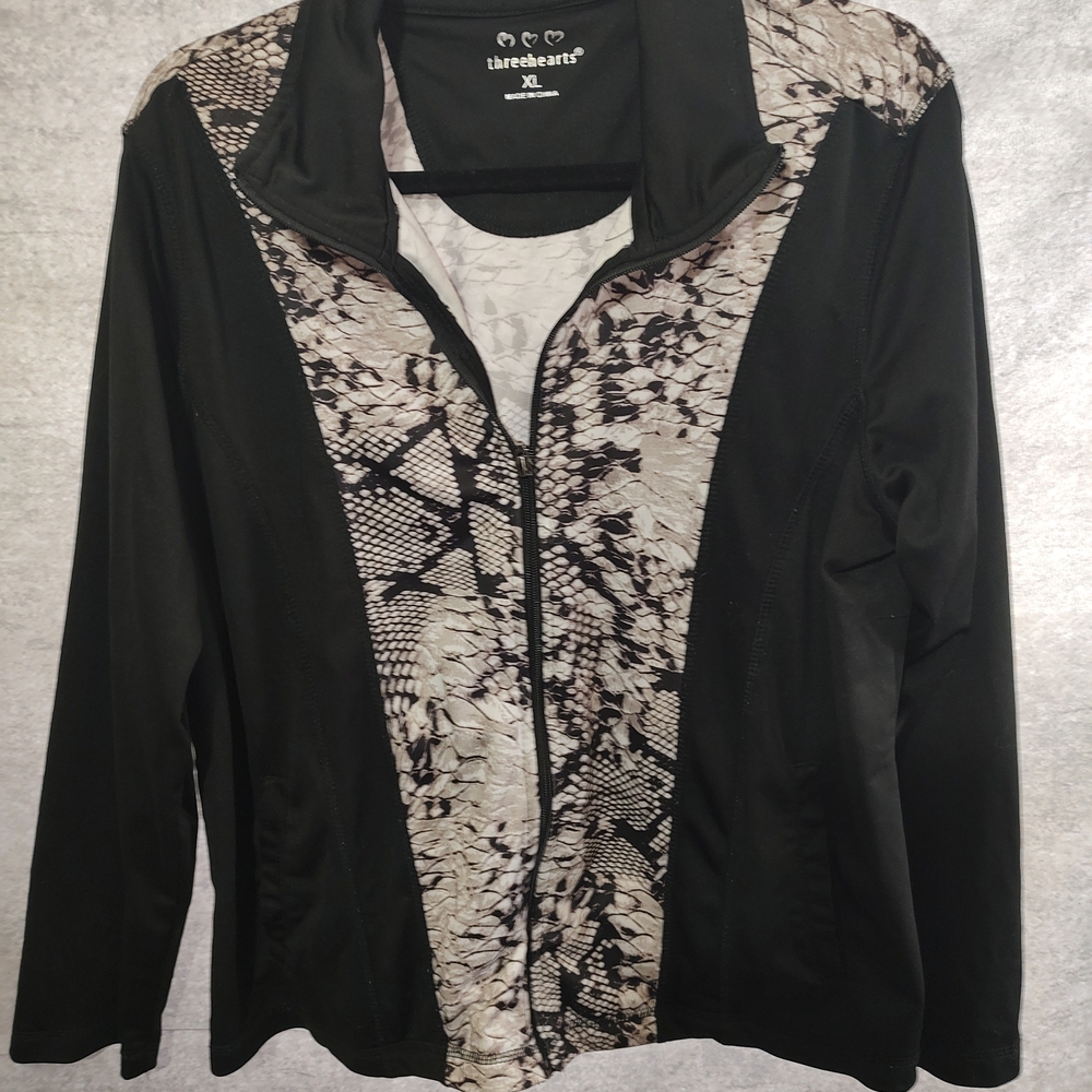 Three Hearts Black and White Snake Print Jacket